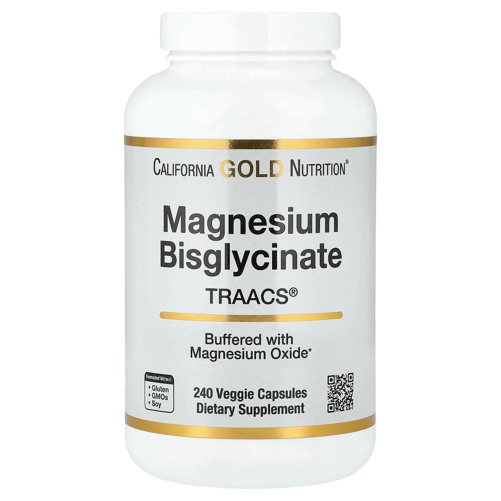 California Gold Nutrition, бисглицинат магния, с TRAACS®, 240 вегетарианских капсул (100 мг в 1 капсуле)