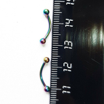 Микробанан 10 мм с шариками 3 мм, толщина 1,2 мм для пирсинга брови. Сталь 316L, радужное анодирование.
