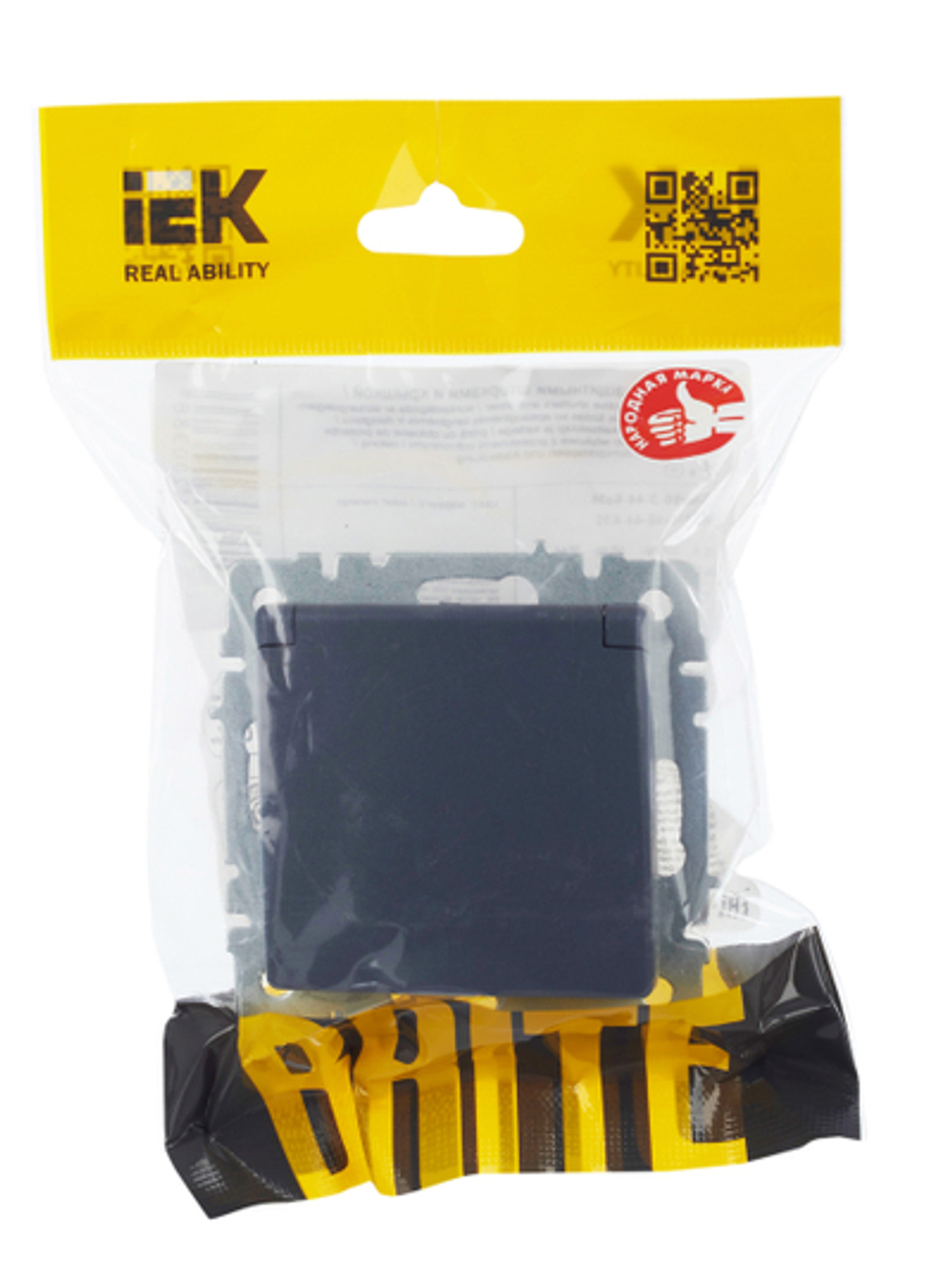BRITE Розетка 1-местная с заземлением с защитными шторками и крышкой 16А IP44 РСбш10-3-44-БрМ маренго IEK
