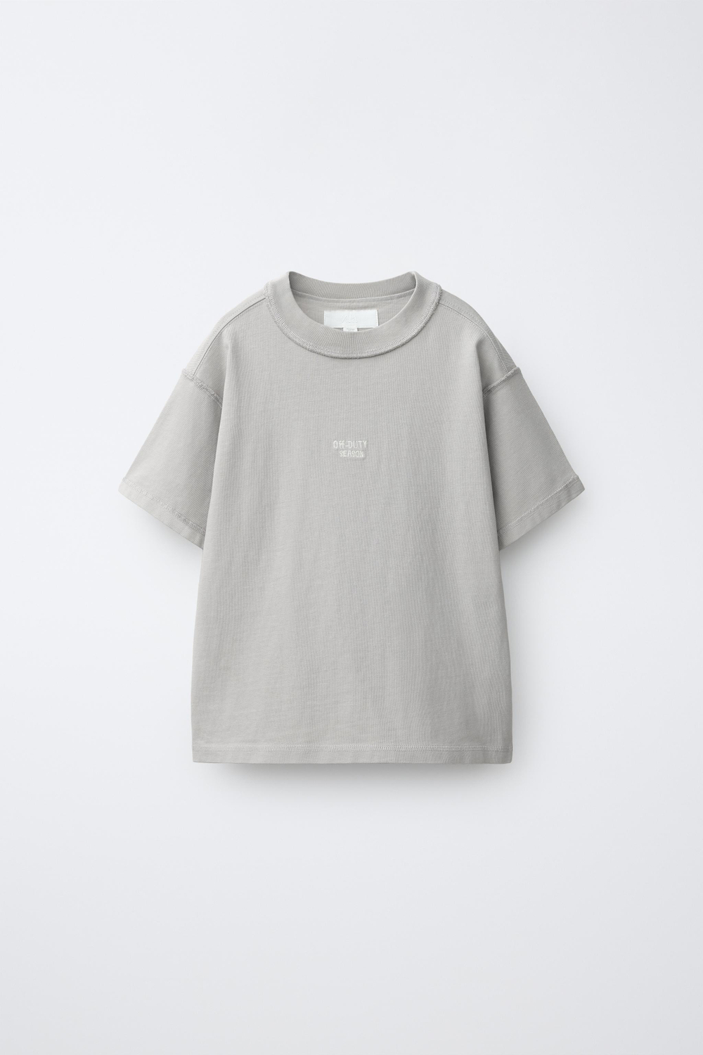 ZARA ФУТБОЛКА HEAVY WEIGHT С ВЫШИВКОЙ, СВЕТЛО-СЕРЫЙ