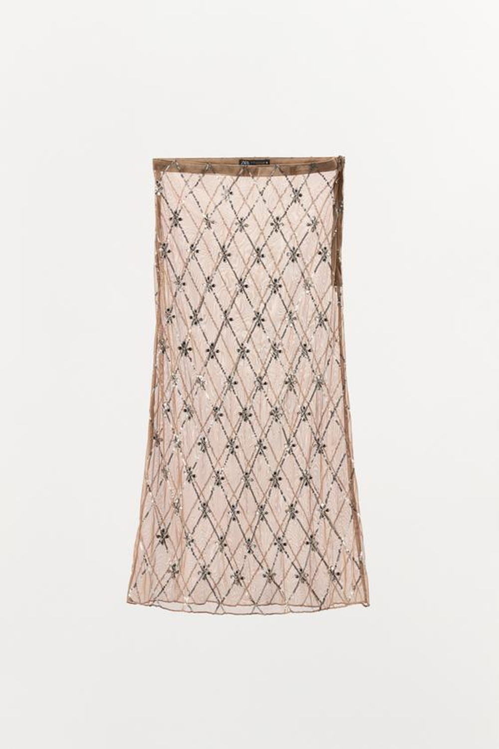 ZARA ЮБКА МИДИ С ВЫШИВКОЙ И БИСЕРОМ, ЦВЕТ РОЗОВОГО ДЕРЕВ