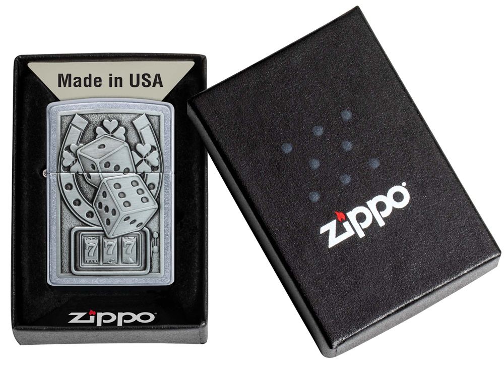 Зажигалка Zippo Lucky 7 с покрытием Street Chrome, латунь/сталь, серебристая, 38x13x57 мм
