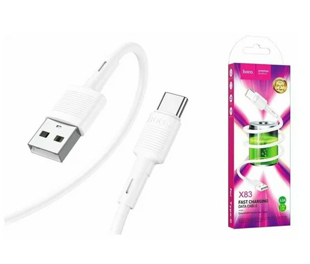Кабель HOCO X83 USB-Type-C 3A 1м PVC White