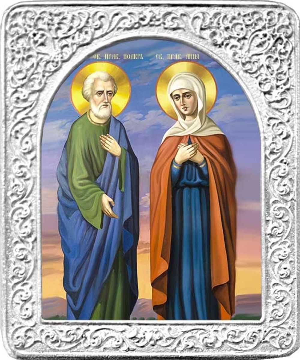Святые Иоаким и Анна Святые. Маленькая икона в серебряной раме.