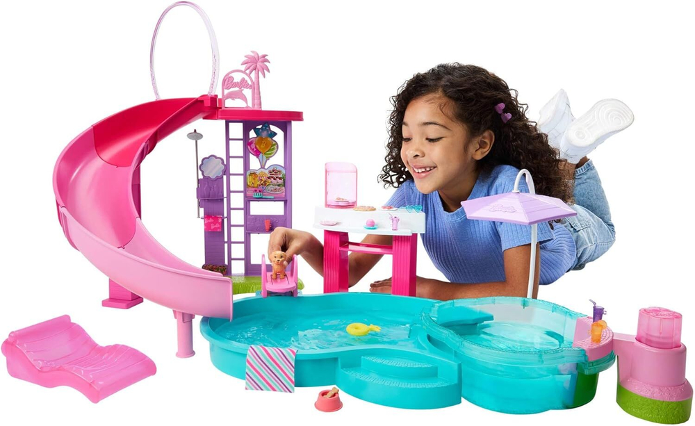 Игровой набор бассейн с 6 игровыми зонами Barbie Basen, JKG83