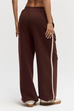 Широкие джоггеры без начеса с лампасом шоколадного цвета