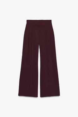 ZARA ШИРОКИЕ БРЮКИ С ДЕКОРАТИВНОЙ СТРОЧКОЙ, БУРГУНДИ