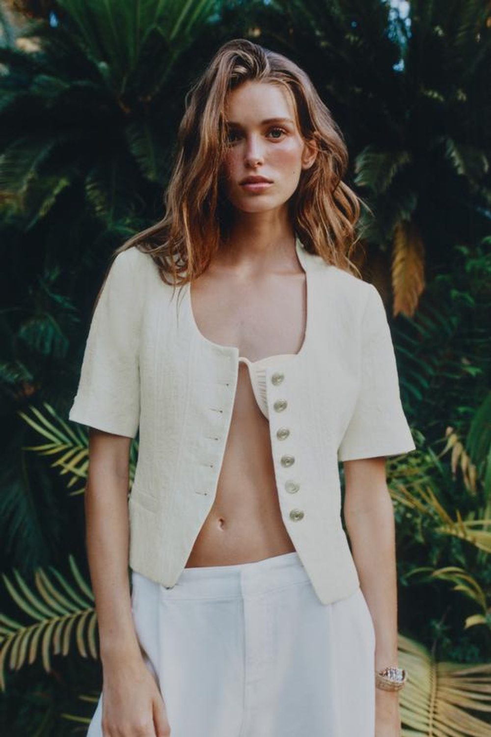 ZARA ДЛИННЫЕ ДЖИНСОВЫЕ ШОРТЫ Z1975 С ПУГОВИЦАМИ, БЕЛЫЙ