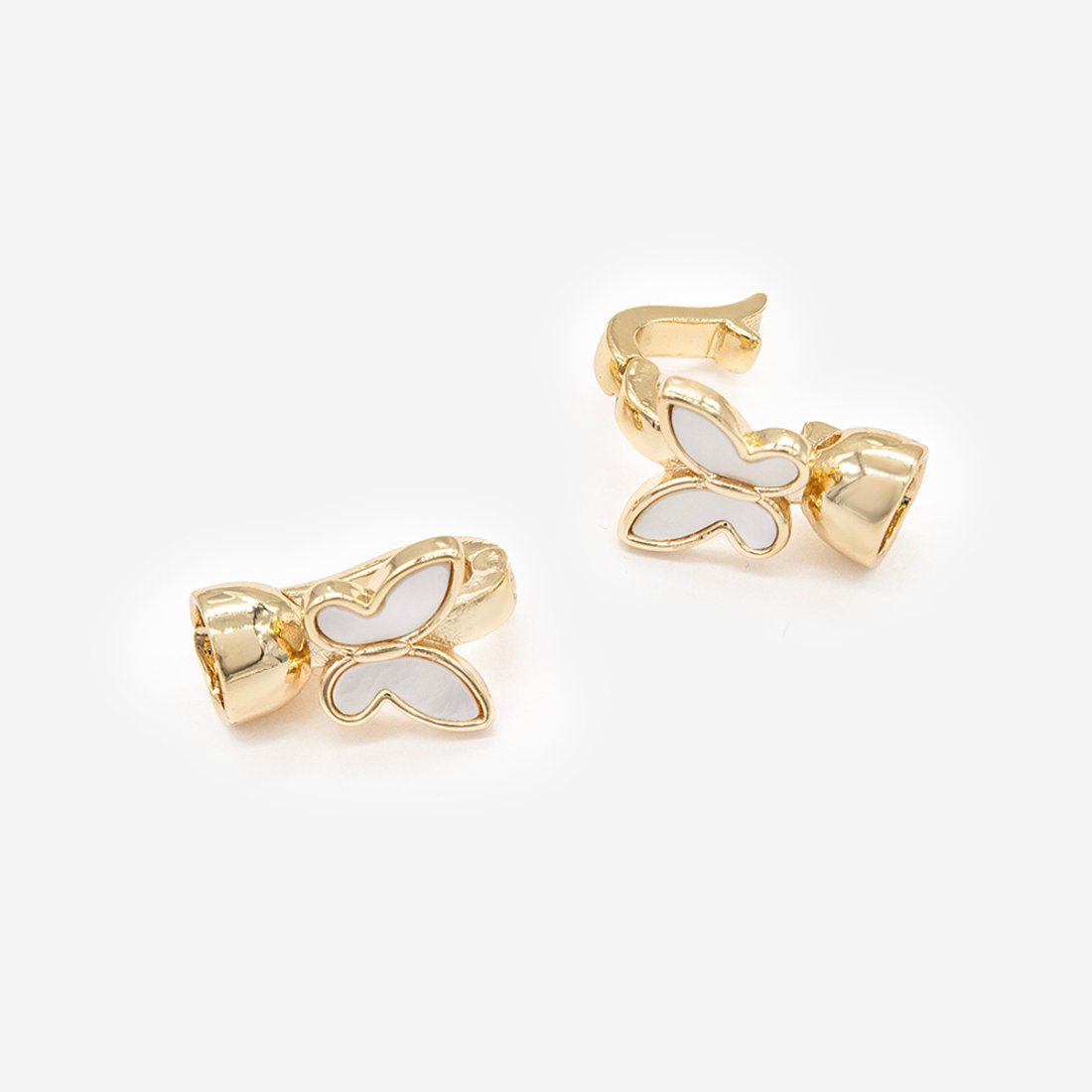 Пара карабинов "Бабочки", 15,5*10мм, перламутр, позолота