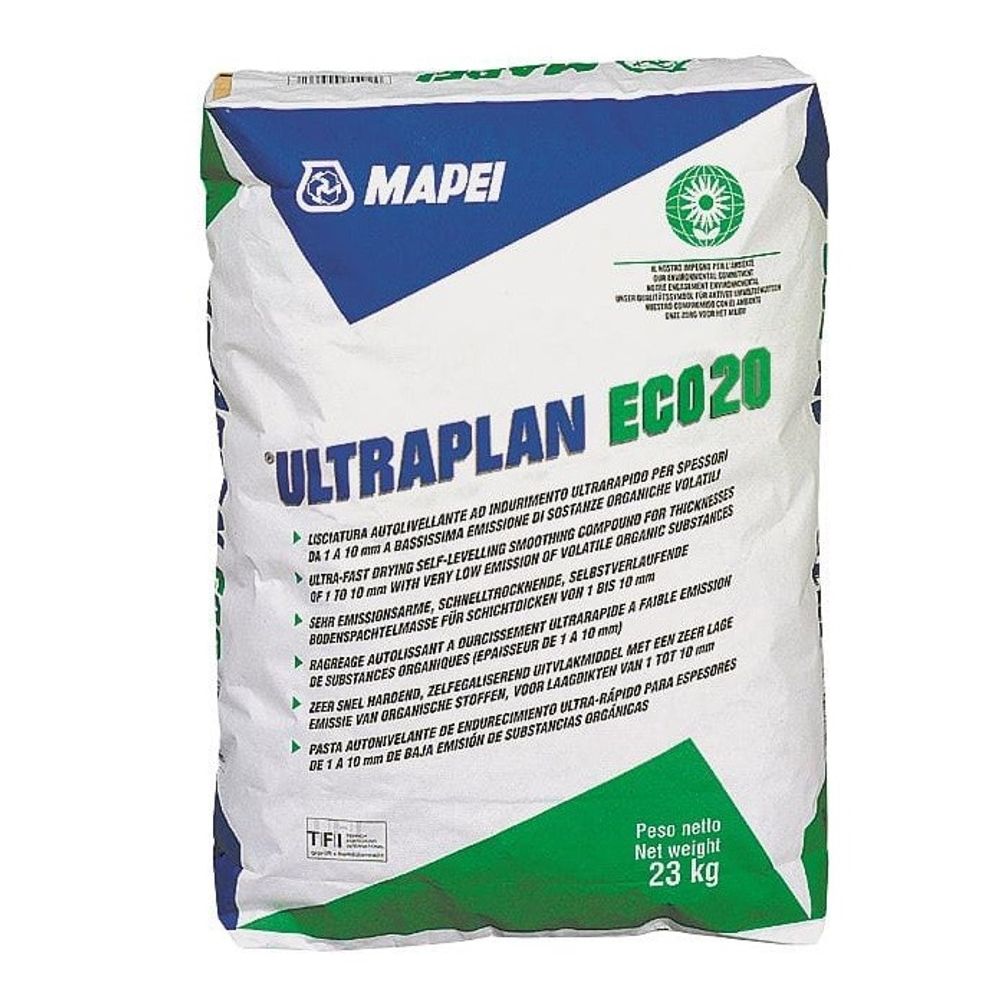 ULTRAPLAN ECO 20, TM MAPEI, 23кг, Россия, Смесь сухая напольная самовыравнивающаяся быстротвердеющая на цементном вяжущем класса Рк6 Btb3.2B15