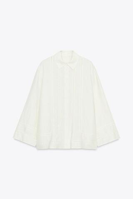 ZARA РУБАШКА ИЗ 100% ЛЬНА С ПРОШВАМИ — ZW COLLECTION, ЭКРЮ