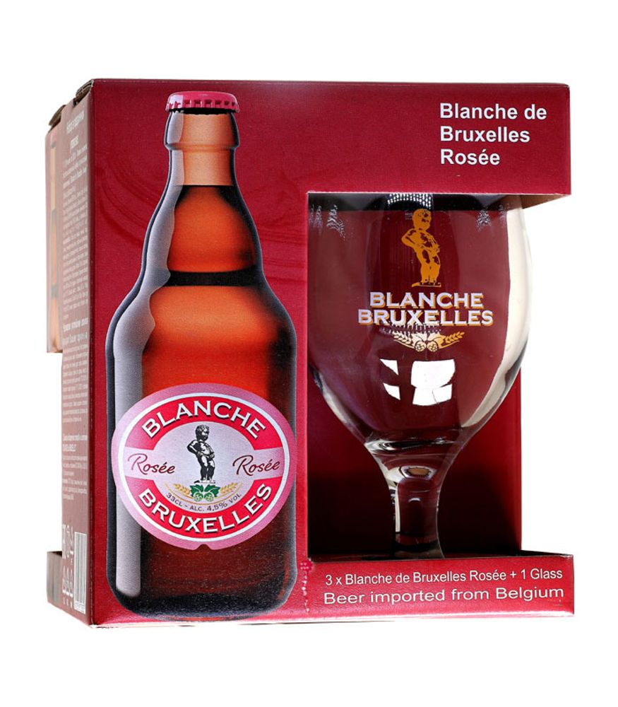 Пивной Подарочный Набор Бланш де Брюссель Рози / Blanche de Bruxelles Rosee 3*0.33+Бокал