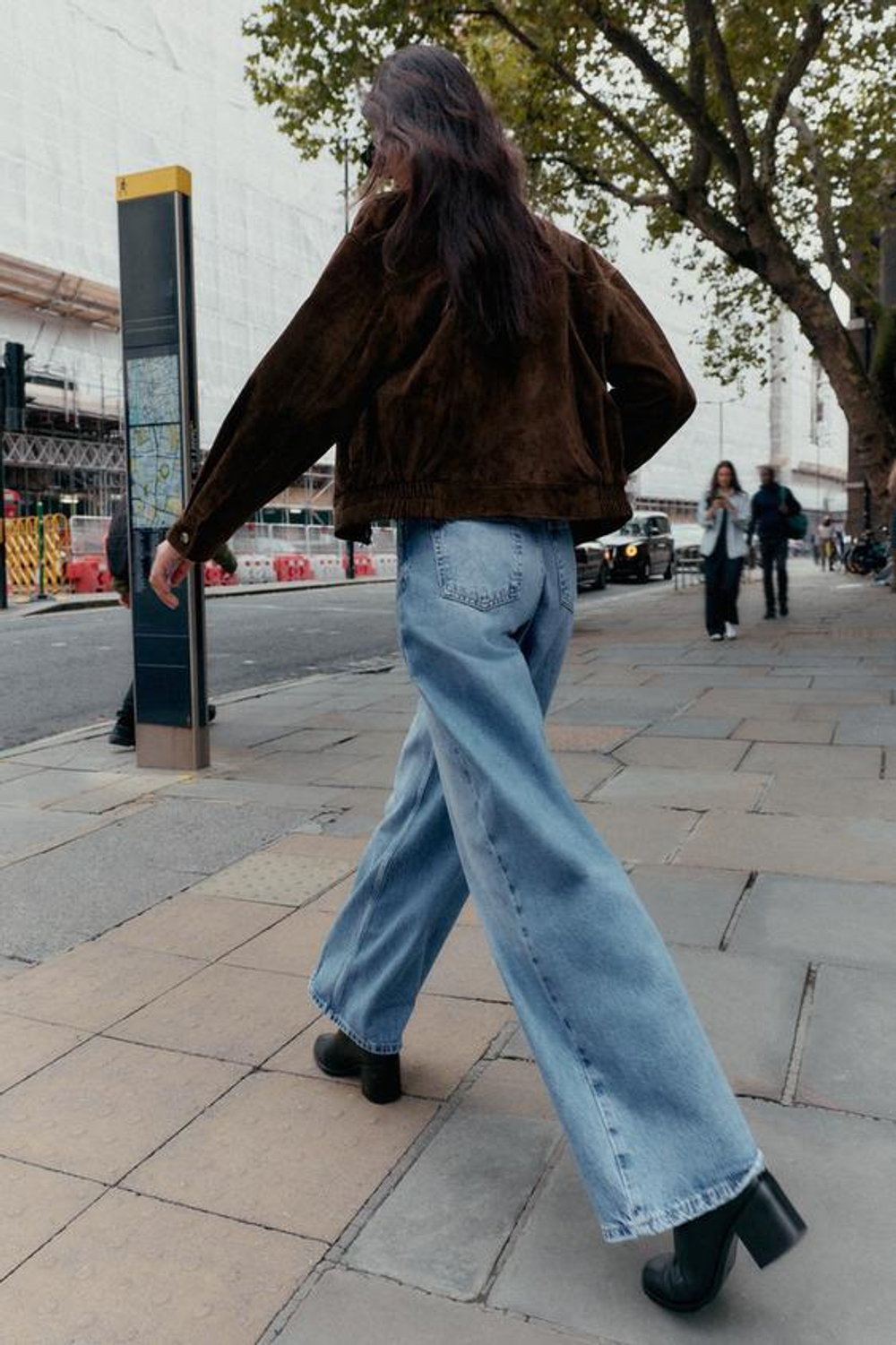 ZARA ДЖИНСЫ Z1975 WIDE LEG С ВЫСОКОЙ ПОСАДКОЙ И ПЛЕТЕНЫМ РЕМНЕМ, ПОЛНОЙ ДЛИНЫ, ВЫЦВЕТШИЙ СИНИЙ