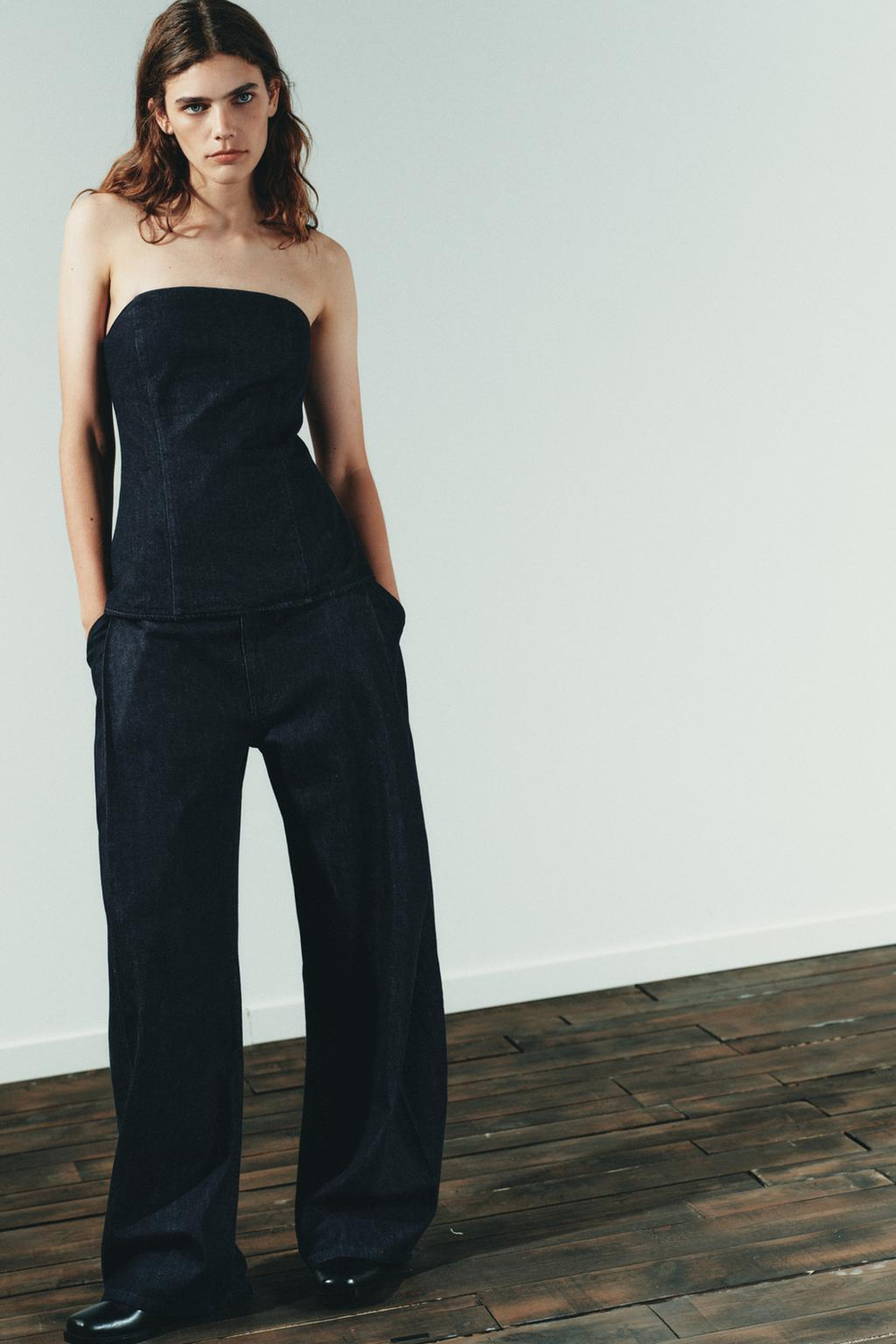 ZARA ДЖИНСОВЫЙ ТОП-БАНДО TRF, ТЕМНЫЙ ИНДИГО