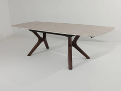 Стол КИРАН (KIRAN) 180 БЕЖЕВЫЙ МРАМОР (MATTE SICILY BEIGE SOLID CERAMIC) / Орех темный, ®DISAUR