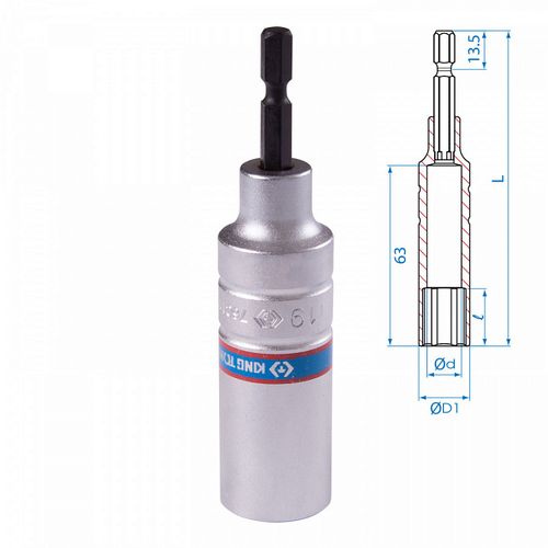 KING TONY (76C1119M) Головка для шуруповерта шестигранная 1/4", 19 мм, L = 110 мм