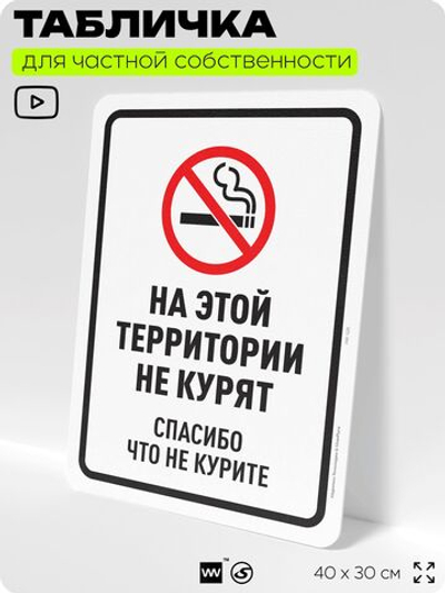 Табличка для частной территории "На этой территории не курят", на дом, для участка, для подъезда, организаций, предупреждающая, 40х30 см, Silver Plane x Айдентика Технолоджи