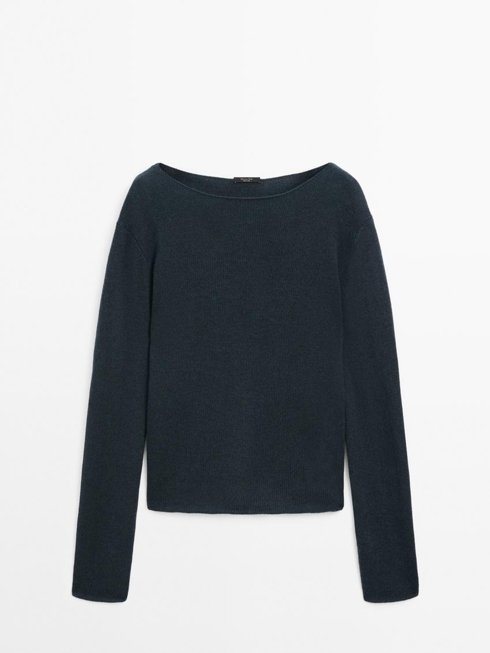 Massimo Dutti Свитер из тонкой шерсти с окантовкой, зеленый