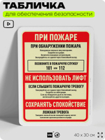 Табличка для обеспечения безопасности "При пожаре, не использовать лифт", для офиса, по охране труда для предприятия, организаций, 40х30 см, Silver Plane x Айдентика Технолоджи