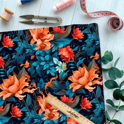 Ткань премиум габардин цветочные акценты в сумерках