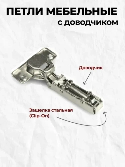 Петли мебельные с доводчиком накладные Clip-on 4шт