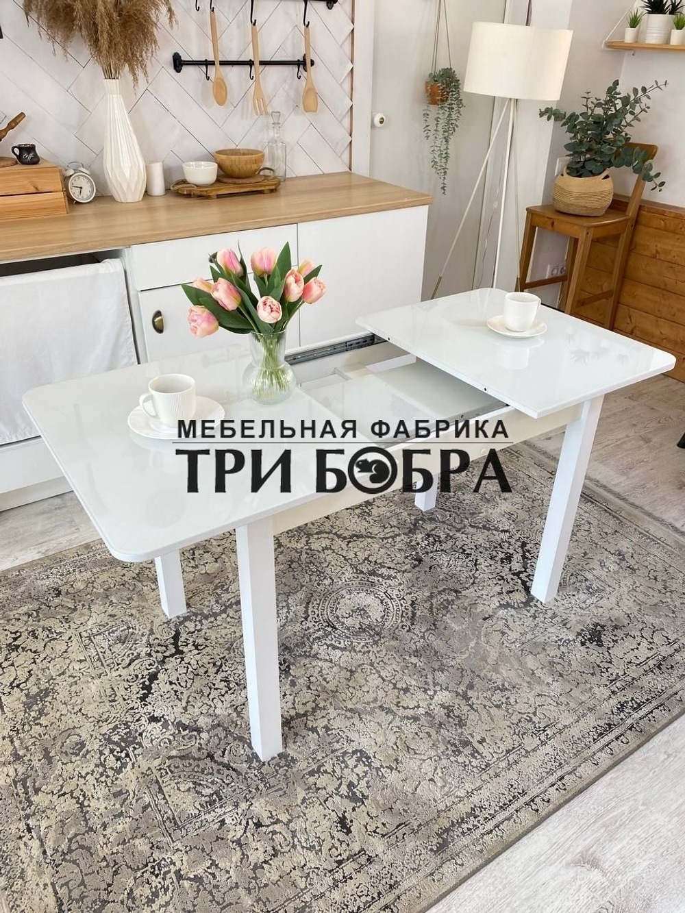 Стол стеклянный раздвижной Белый