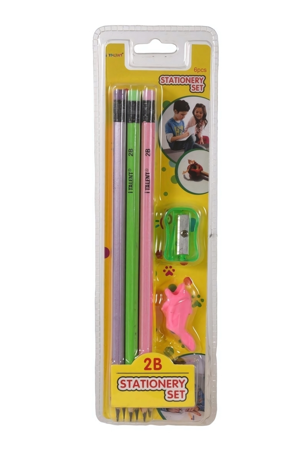 Набор: карандаши чг с ластиком - 6 шт,+ точилка+тренажер-самоучитель