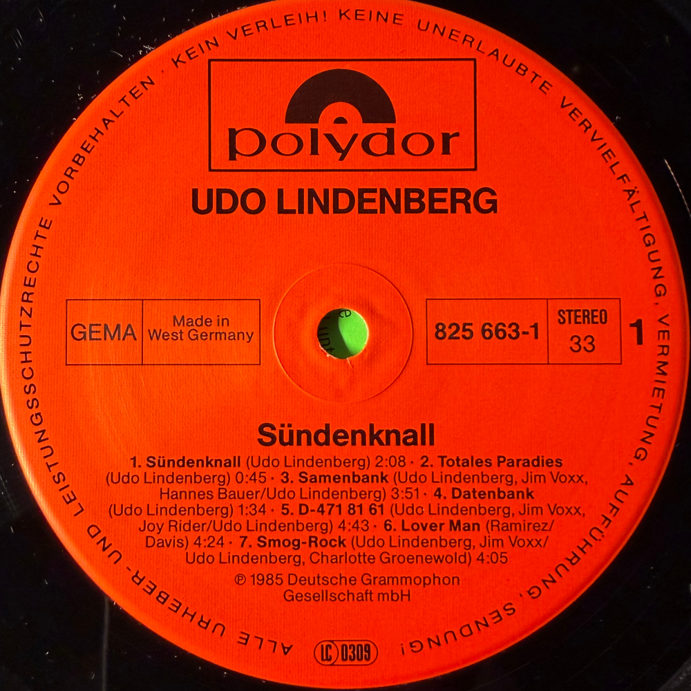 Udo Lindenberg ‎– Sündenknall (Германия 1985г.)
