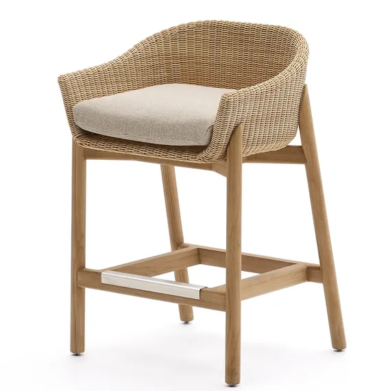 Полубарный стул Galea из тикового дерева и синтетического ротанга, 65 см