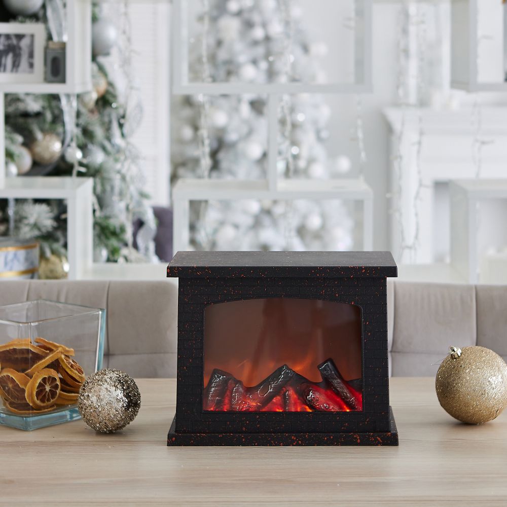 ULD-L2821-005-DNC-RED BLACK FIREPLACE Светильник светодиодный Камин с эффектом пламени. питание от батареек 3АА не в-к или USB в-к. 28х21см. 5 светодиодов. Корпус черный. TM Uniel
