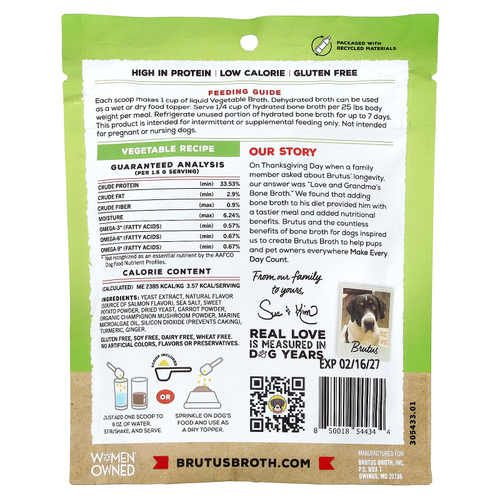 Brutus Bone Broth, Skin &coat, овощной рецепт, для собак любого возраста, лосось, 99 г (3,5 унции)