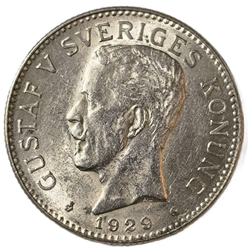 Монета Швеции 2 кроны (kronor) 1929 год