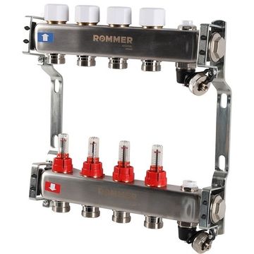 Коллектор Rommer 1"x3/4" на 4 контура с расходомерами и запорными клапанами RMS-1201-000004