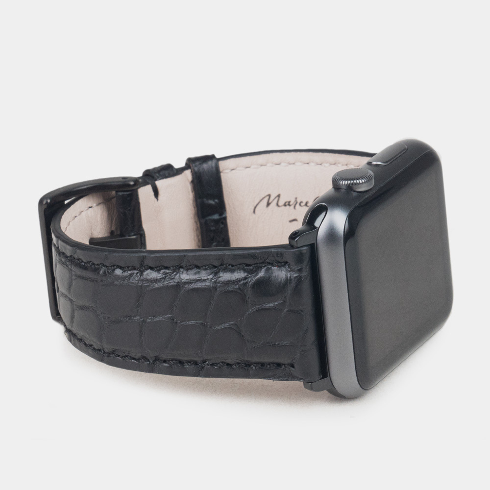 Ремешок для Apple Watch 44/45/46 mm из кожи аллигатора, черного цвета