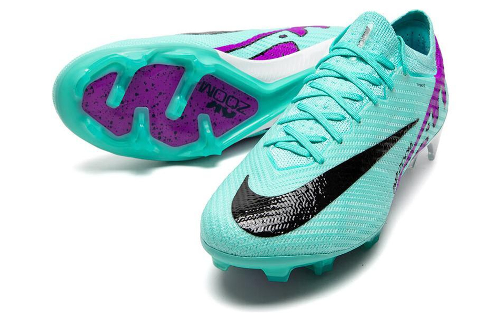 Nike Mercurial Vapor 15 Elite Round head comfortable FG (rubber long nails) wear-resistant breathable football shoes for men and women the same cyan green