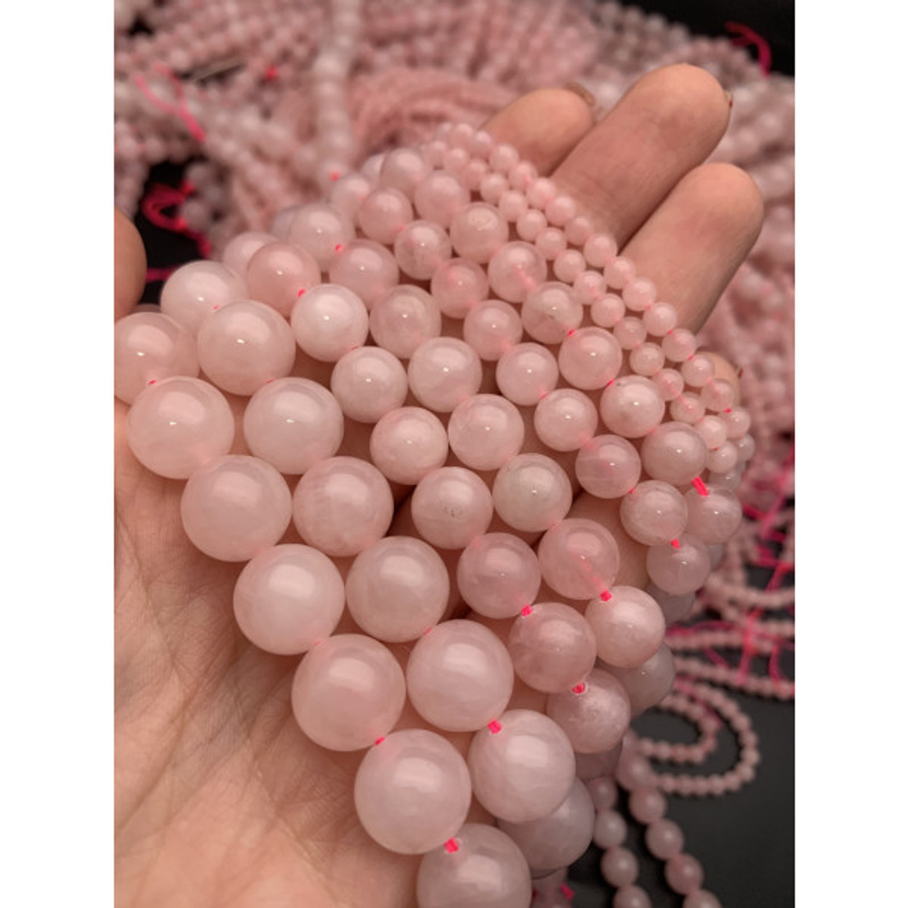 1465-6 Розовый кварц гладкий, 6 мм, 38 см