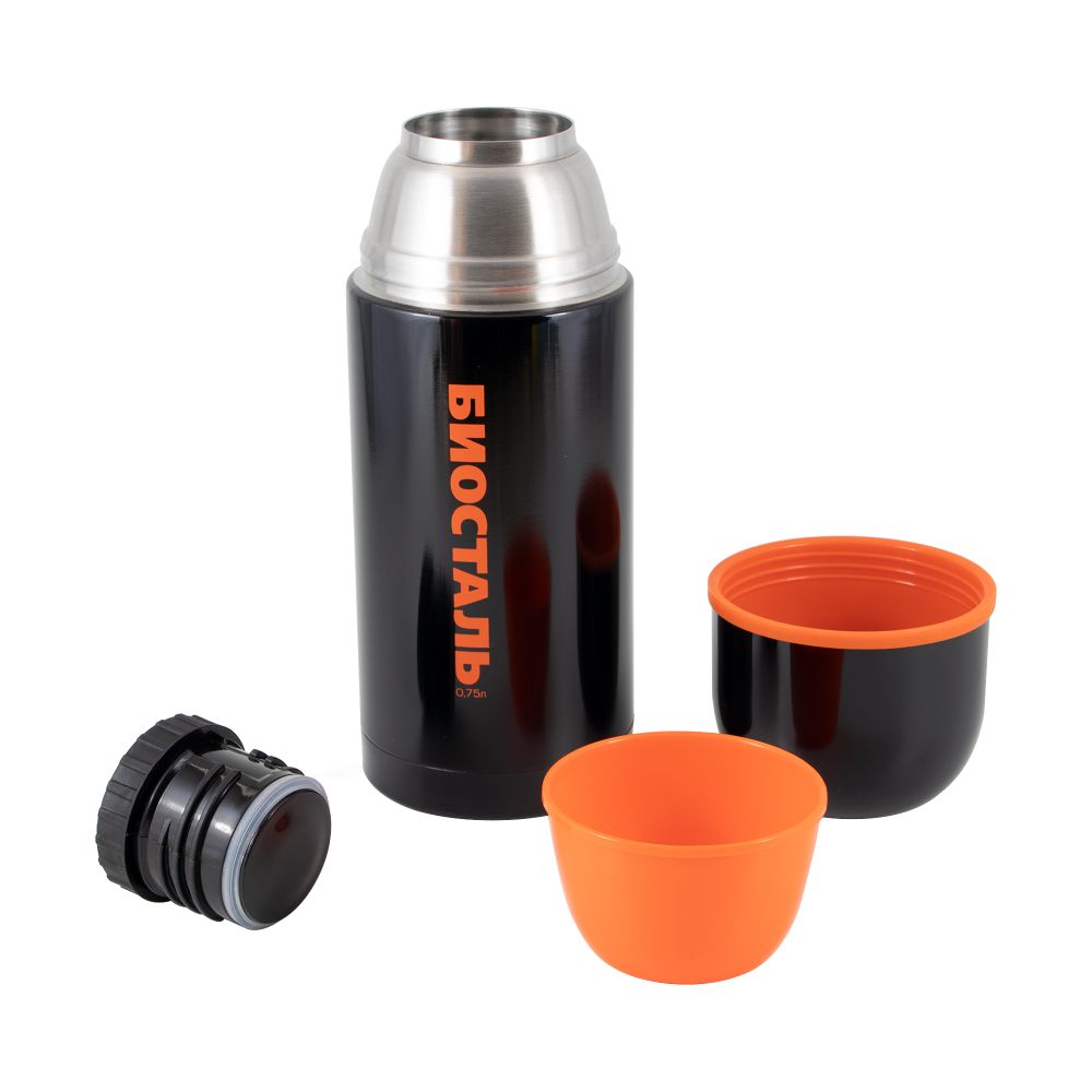 Термос &quot;Биосталь-СПОРТ&quot; с узкой горловиной, цв. черный, 0,75 л/12/