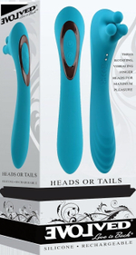 Голубой двухсторонний вибромассажер Heads or Tails - 19,3 см. (Цвет: голубой)