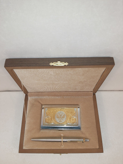 Набор "Гербовый" №12 визитница (Златоуст), ручка Паркер