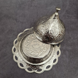 Кофейный набор "Lale" на 2 персоны с лукумницей и подносом/ACAR. Турция (серебристый)