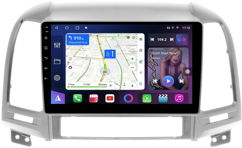 Магнитола для Hyundai Santa Fe 2 CM 2006-2012 (рамка серебро) - FarCar BM008M на Android 13, QLED, TS10, 4Гб+32Гб, CarPlay, 4G SIM-слот