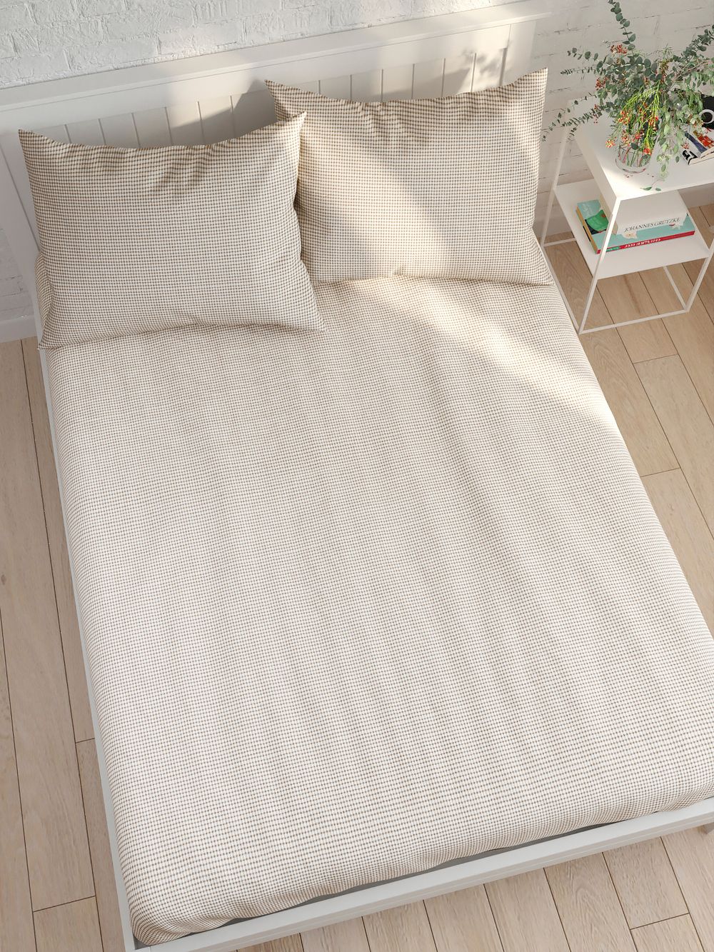 Простынь на резинке Сказка "Бежевая клеточка" 90х200 см, перкаль
