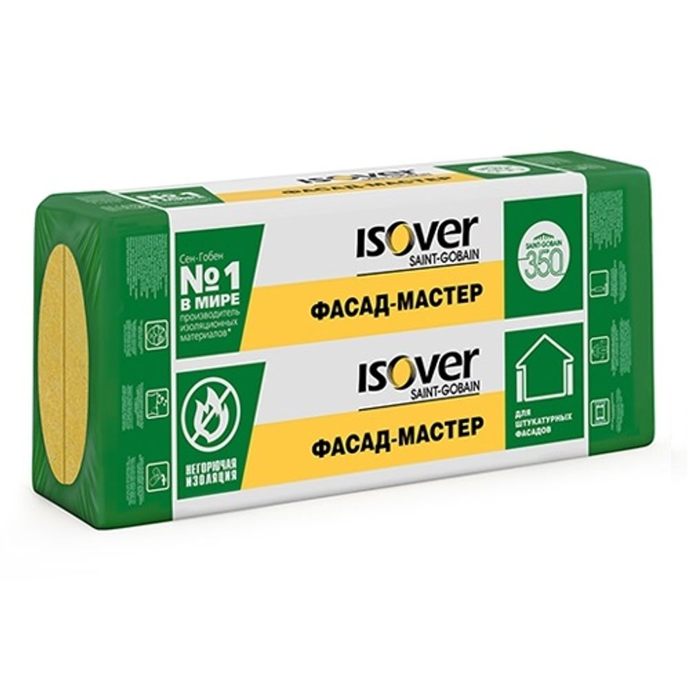 Утеплитель Фасад-Мастер // плита 100х600х50мм // 0,180м3/3,6м2 // плотность 100 кг/м3 // Изовер (Ветонит)