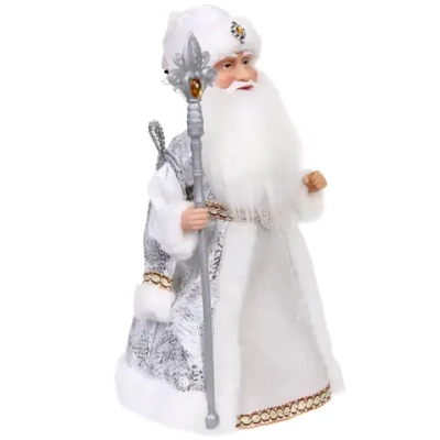 Дед Мороз музыкальный «Сказочная волшебная шуба» 40 см (серебряная шубка)