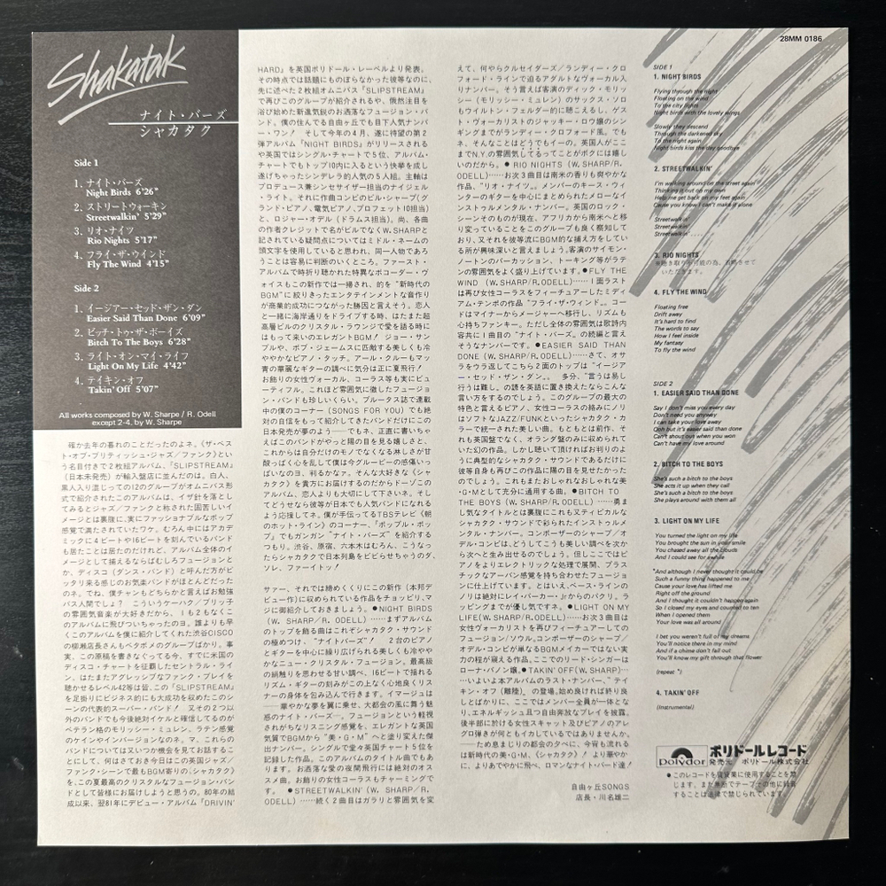 Shakatak ‎– Night Birds (Япония 1982г.)