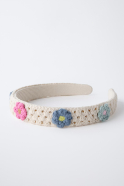 ZARA ОБОДОК ИЗ КРУЖЕВА КРОШЕ С ЦВЕТОЧНЫМ УЗОРОМ, ЭКРЮ