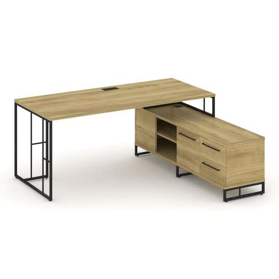 Rift Direct Стол руководителя на опорной тумбой RF.SRT-25 (R) Дуб Винченцо/Металл Черный/Черный Ручк