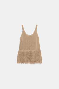 ZARA ТРИКОТАЖНЫЙ ТОП С БАХРОМОЙ, ЦВЕТ ПРЯЖИ