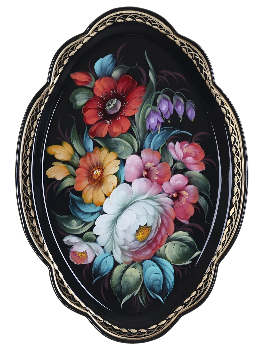 Жостовский поднос декоративный, размер 32х22 см (A11), металлический