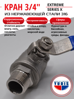 Кран шаровой НВ 3/4" УСИЛЕННЫЙ из нержавеющей стали (нержавейка) ГК ЮДИС